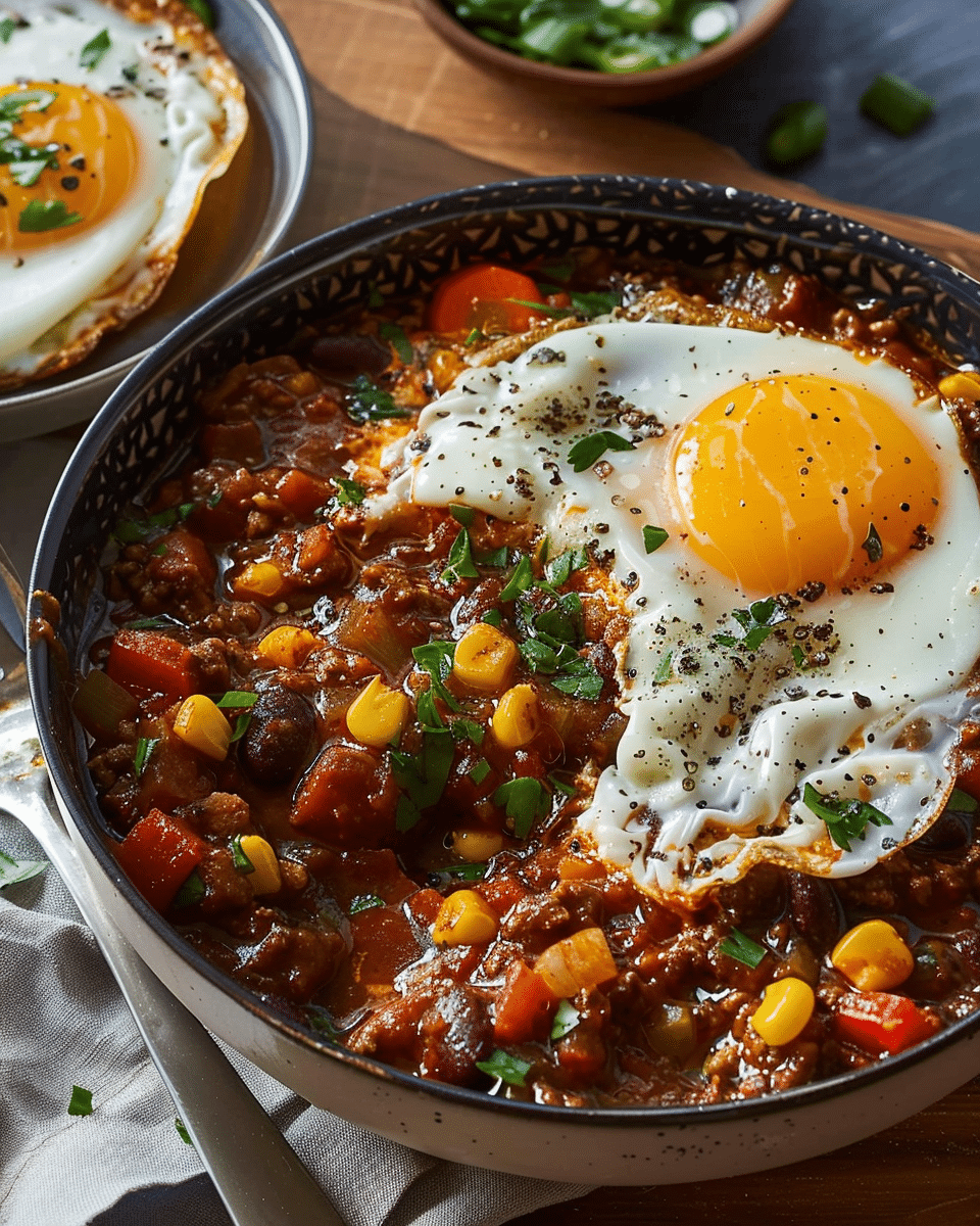 Breakfast Chili and Eggs: The Ultimate Morning Comfort in 1 Pan