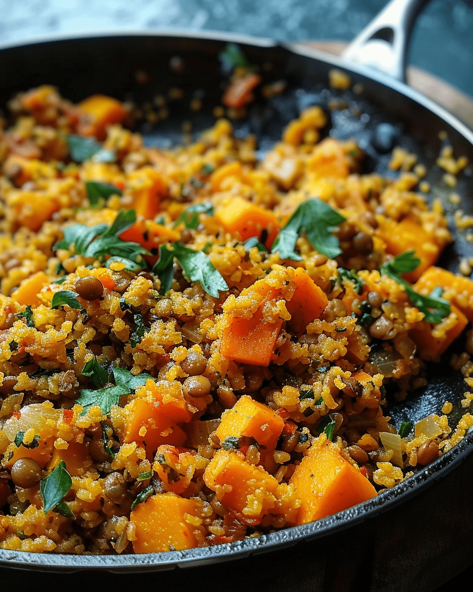 Bulgur, Red Lentil & Butternut Squash Skillet Recipe