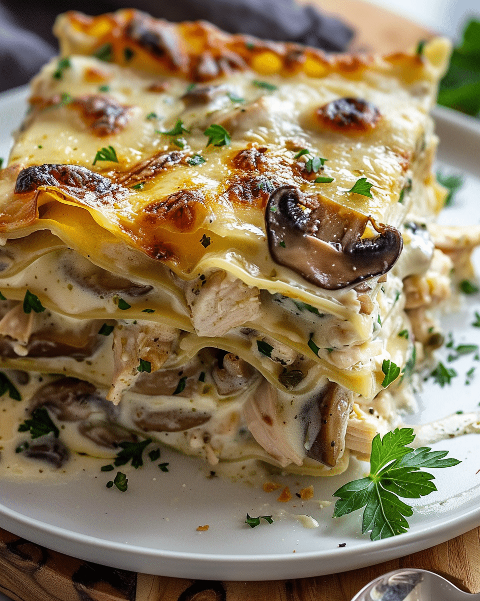 Cheesy Mushroom Chicken Alfredo Lasagna