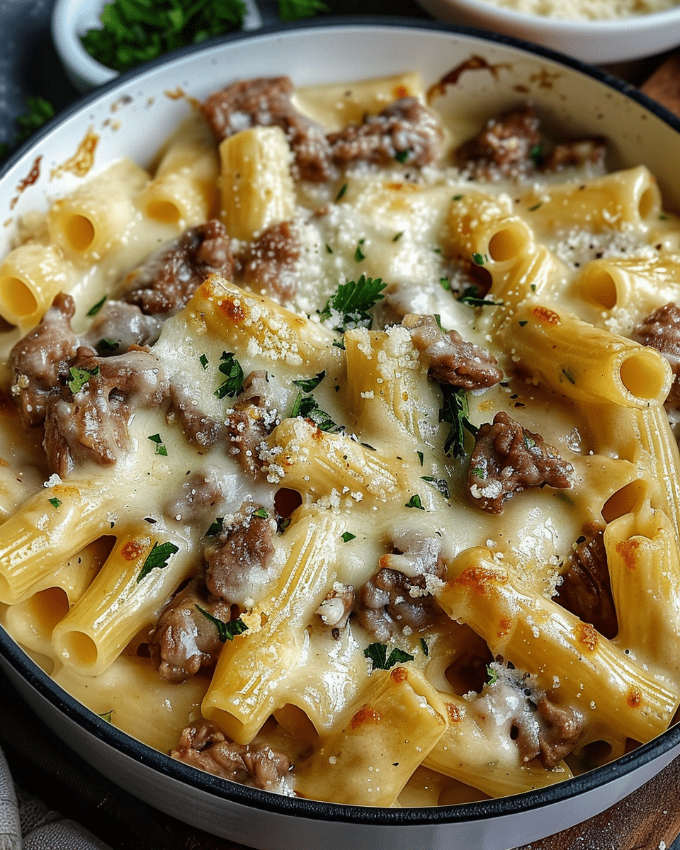 Creamy Parmesan Beef Rigatoni