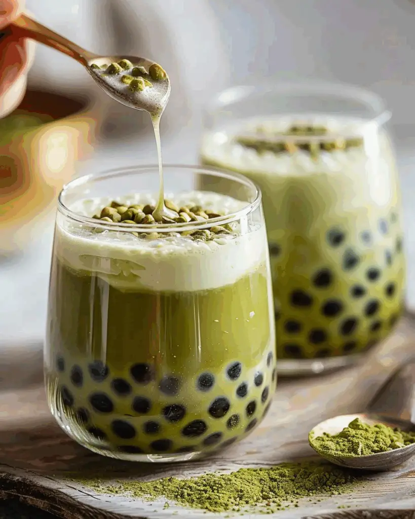 Matcha-Pistachio Bubble Tea Pudding