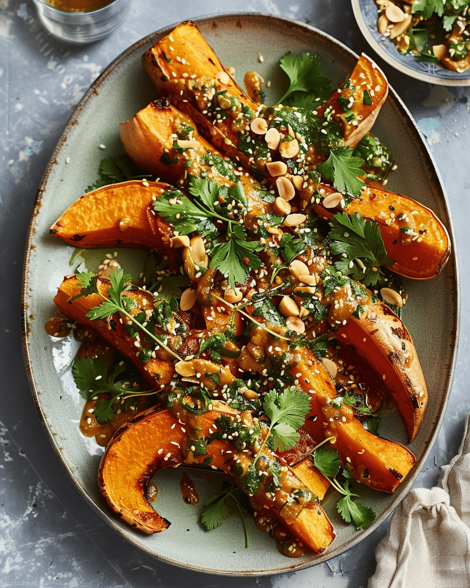 Roast Squash & Carrots with Peanut Dressing & Zingy Herbs
