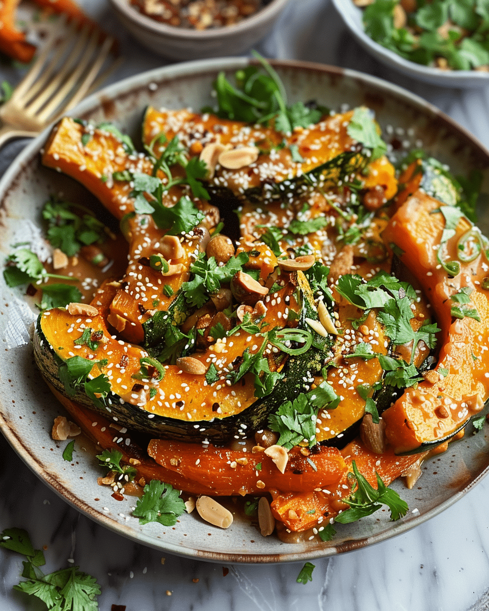 Roast Squash & Carrots with Peanut Dressing & Zingy Herbs