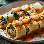 Shrimp and Spinach Stuffed Pasta Rolls with Roasted Red Pepper Cream: An Incredible 7-Step Recipe