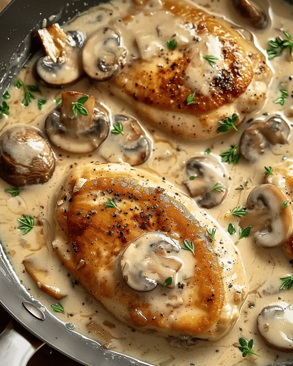 Skillet Asiago Chicken with Mushrooms