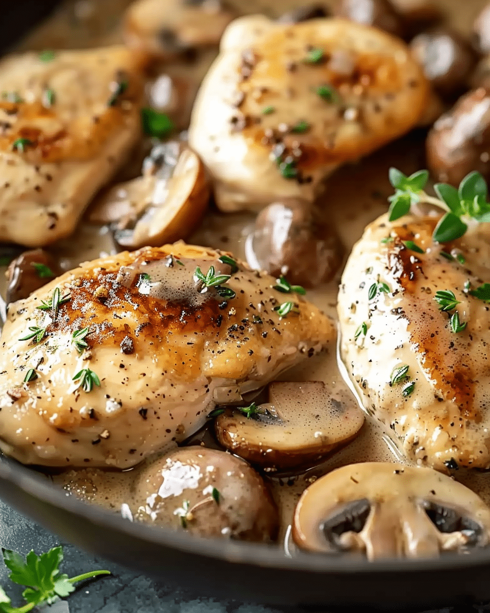 Skillet Asiago Chicken with Mushrooms