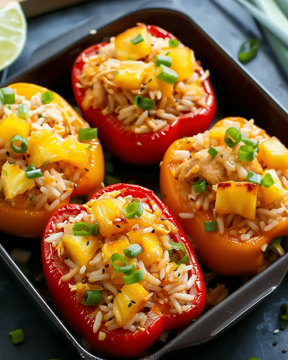 Teriyaki Pineapple Chicken Rice Stuffed Peppers