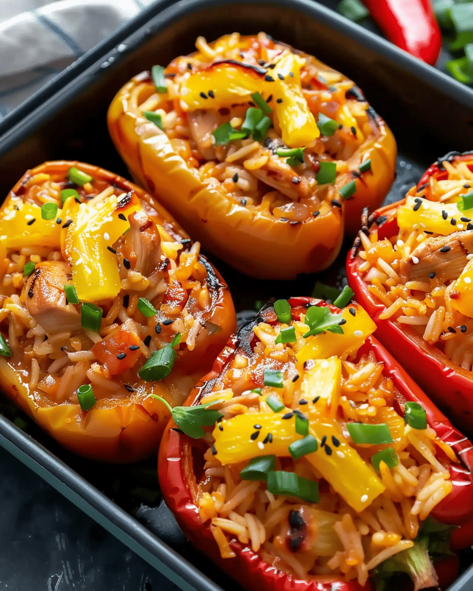 Teriyaki Pineapple Chicken Rice Stuffed Peppers
