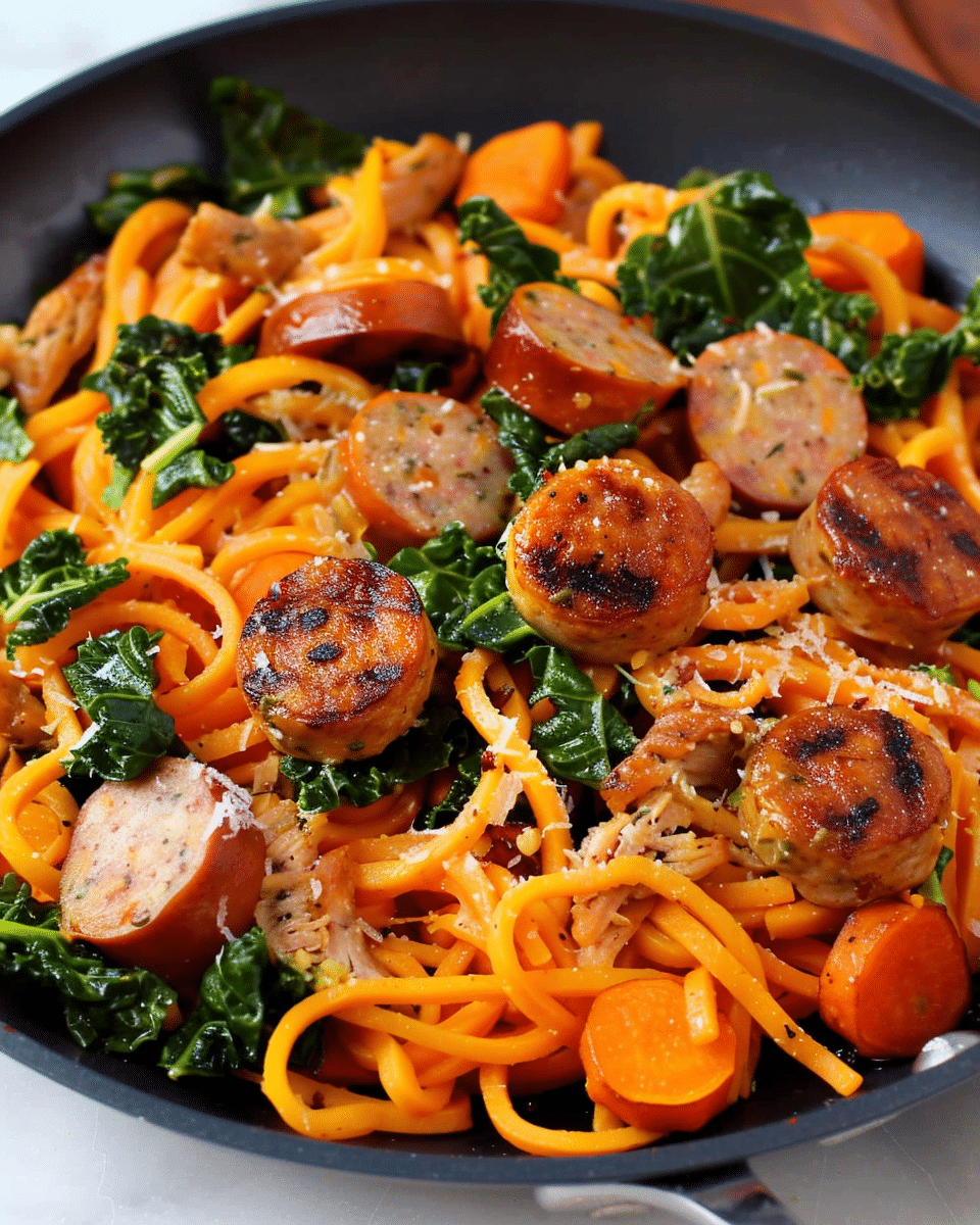 Chicken Sausage Sweet Potato Noodle Skillet