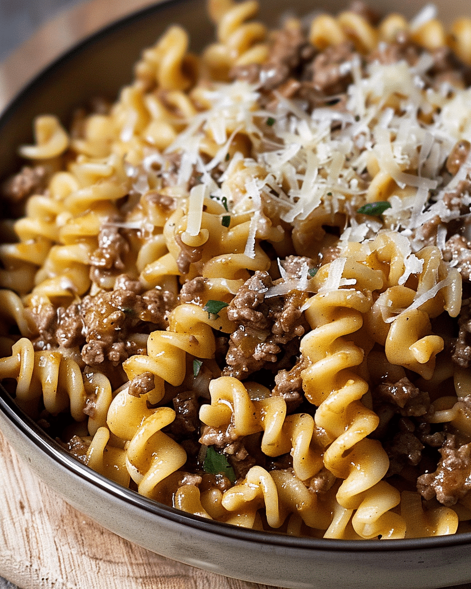 Beef and Rotini in Garlic Parmesan Sauce