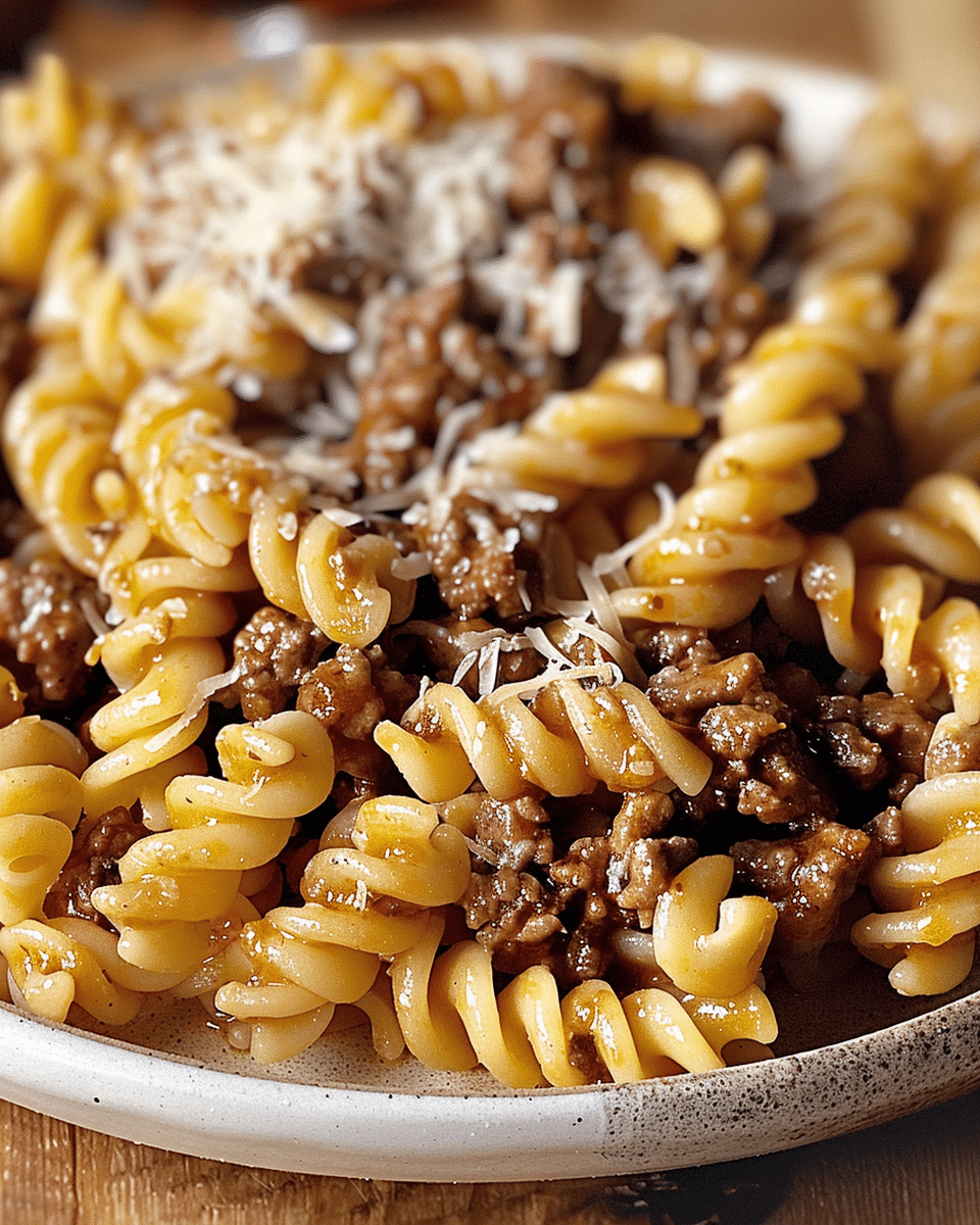Beef and Rotini in Garlic Parmesan Sauce