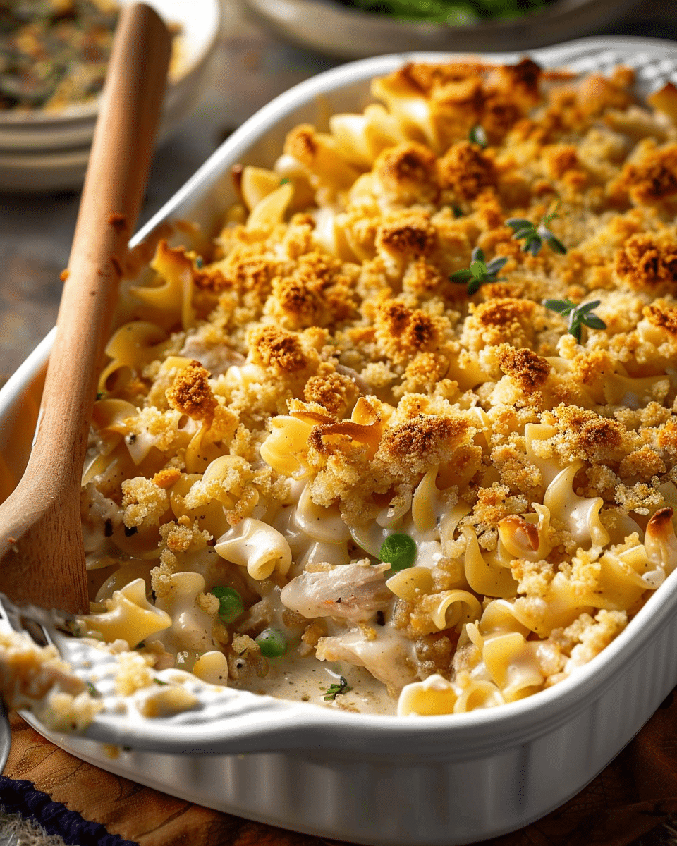 Creamy Baked Turkey Noodle Casserole with Golden Crumb Topping