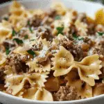 Garlic Parmesan Bowtie Pasta with Creamy Beef
