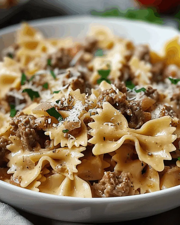 Garlic Parmesan Bowtie Pasta with Creamy Beef