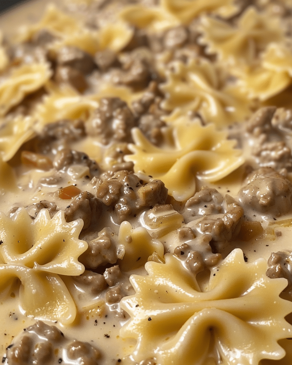 Garlic Parmesan Bowtie Pasta with Creamy Beef