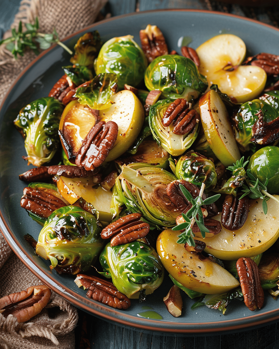 Honey Roasted Brussels Sprouts with Apple Slices & Pecans