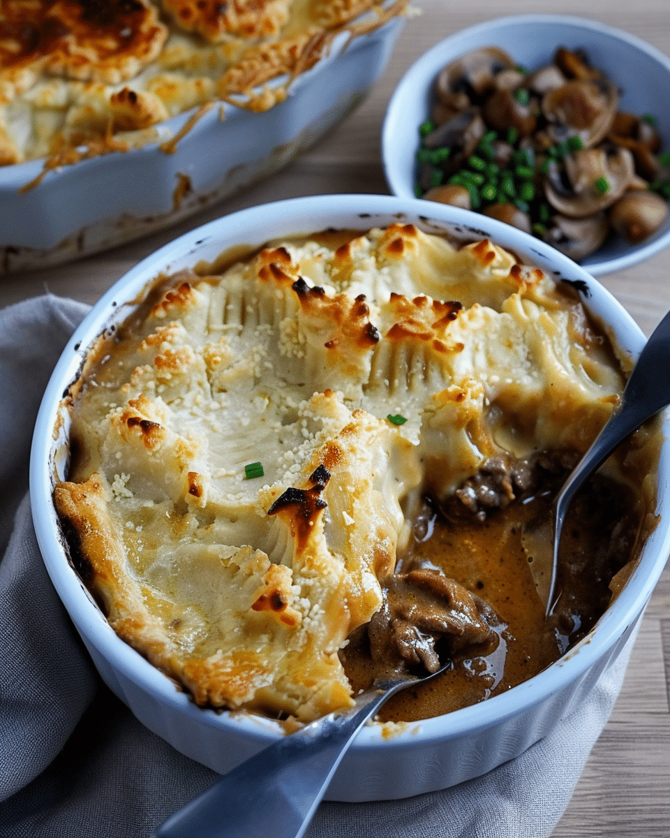 Beef Stroganoff Cottage Pie with Crispy Parmesan Topping