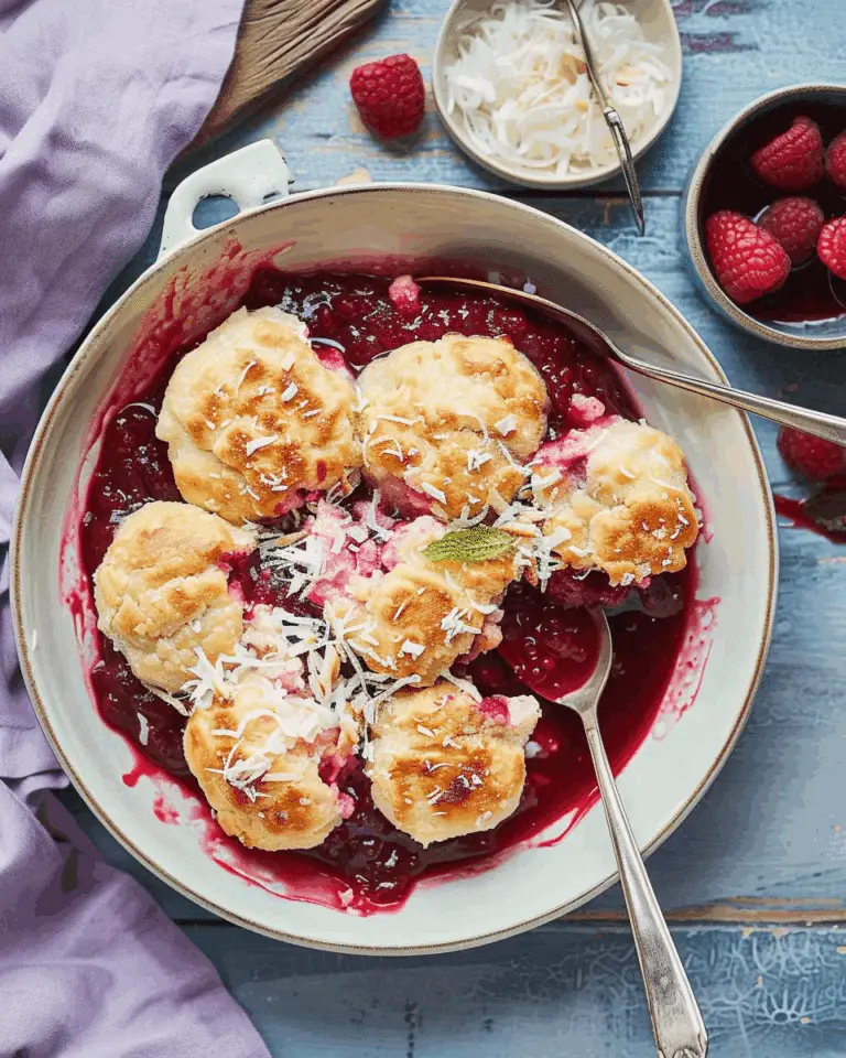 Berry and Rhubarb Compote with Coconut Dumplings
