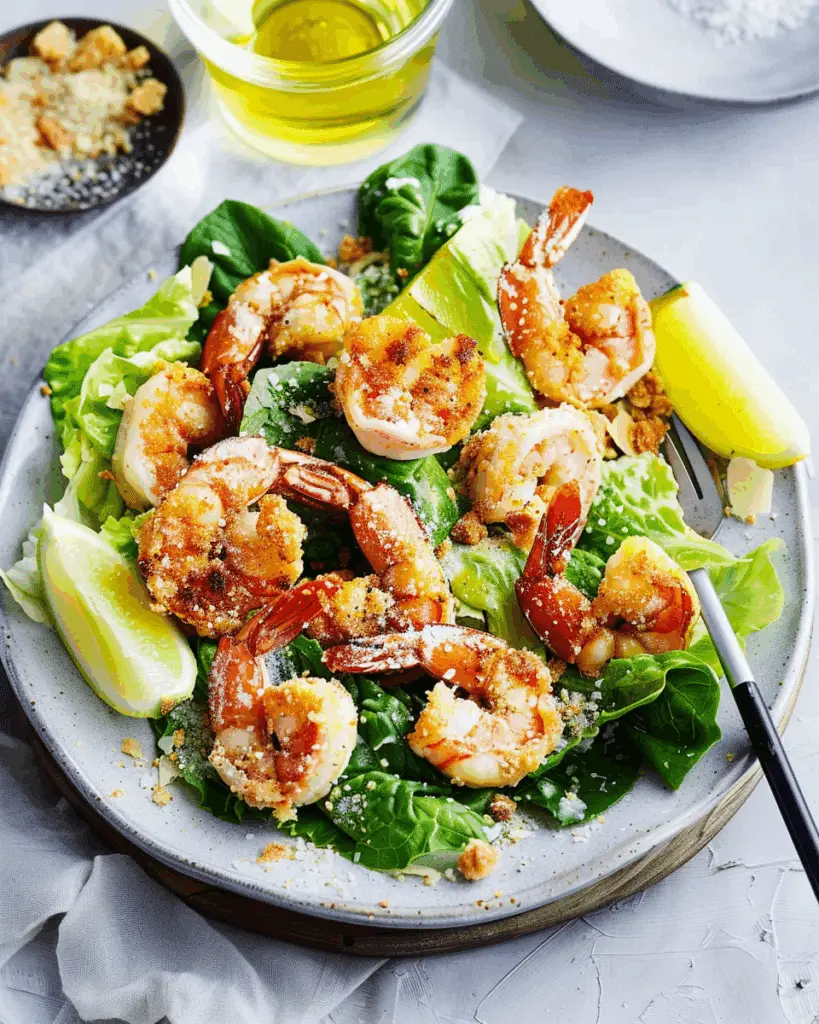 Prawn Caesar Salad with Crouton Crumbs