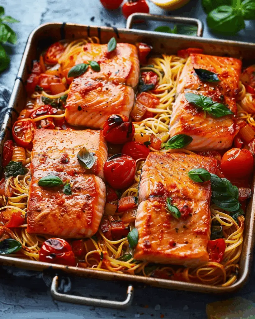 Salmon Arrabbiata Tray Bake