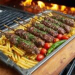 Turkish-Inspired Beef Kebabs with Spicy Butter Sauce and Charred Vegetables Recipe