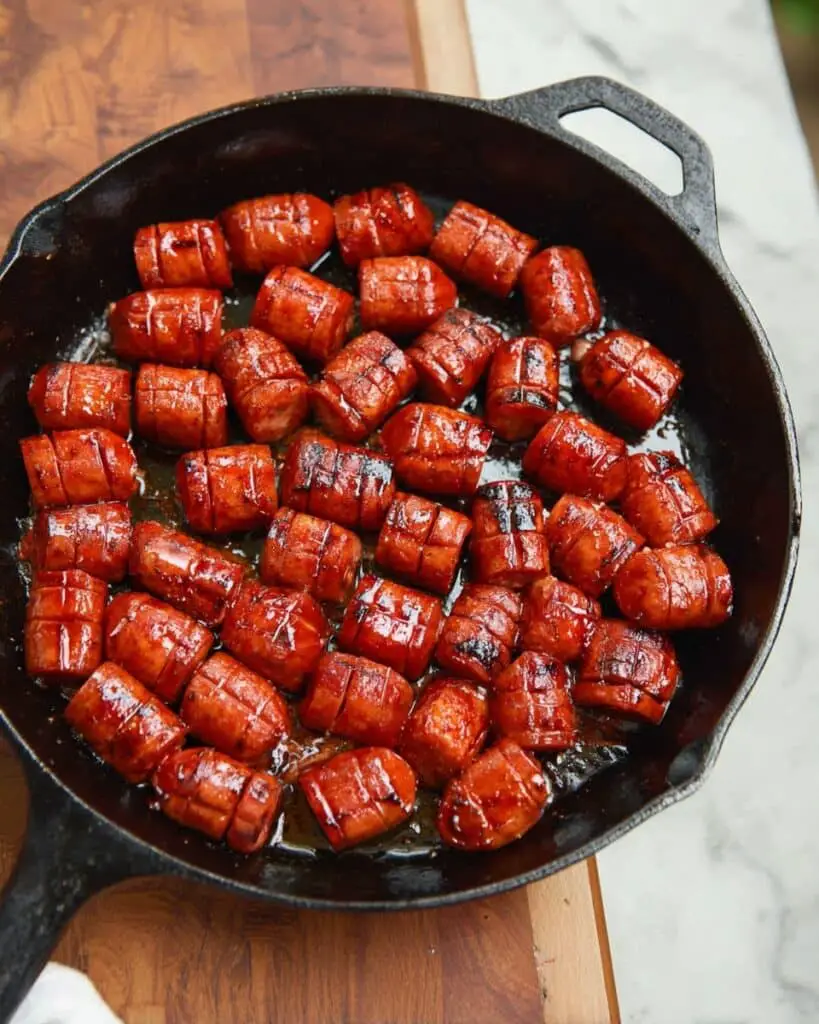 Smoked Hot Dog Bites with Cowboy Candy Rub and BBQ Sauce Recipe
