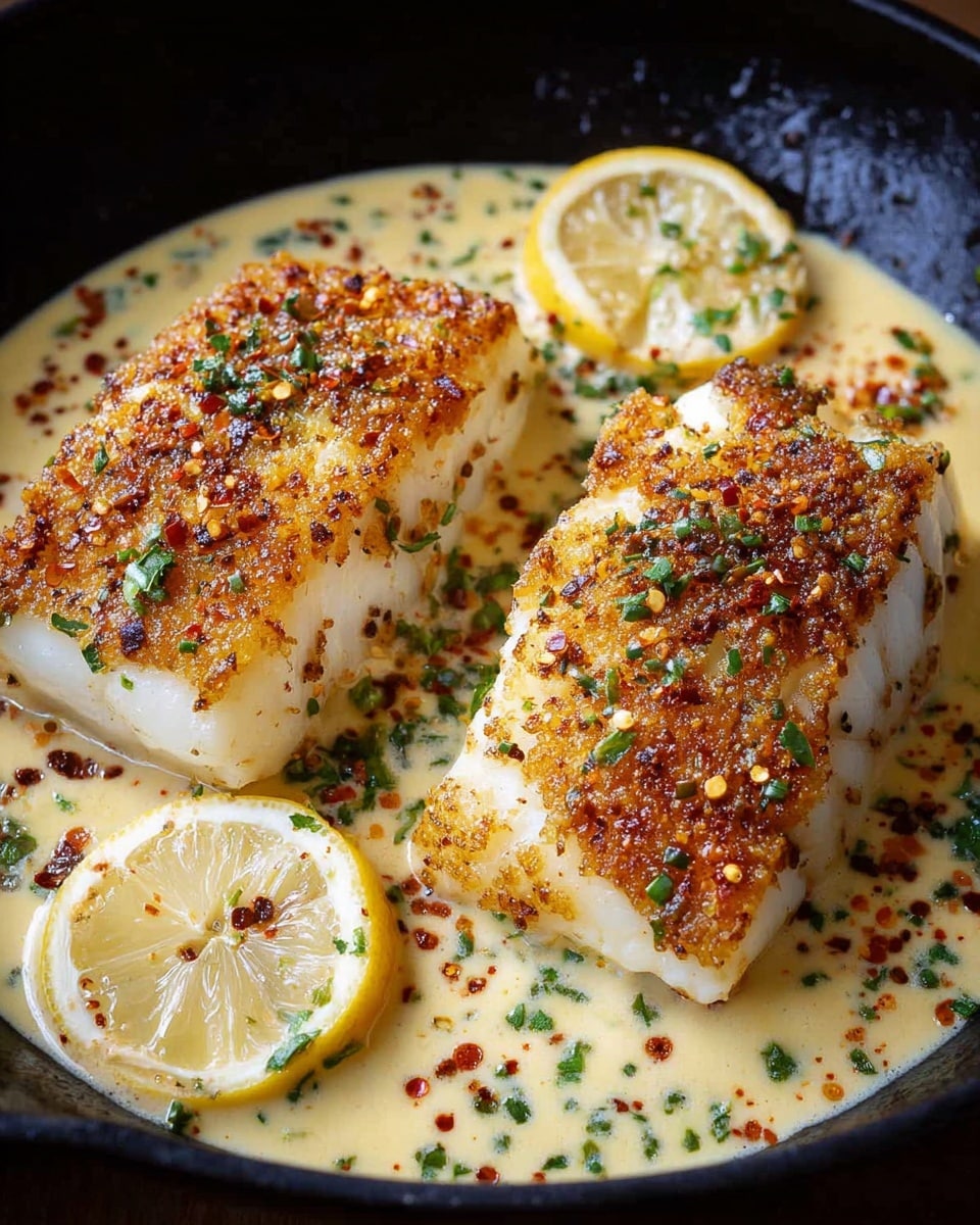 Pan-Seared Cod with Garlic Cream Sauce Recipe