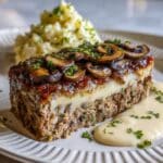 Mushroom Swiss Cheese Meatloaf Recipe | Juicy Cheesy Comfort Food Recipe