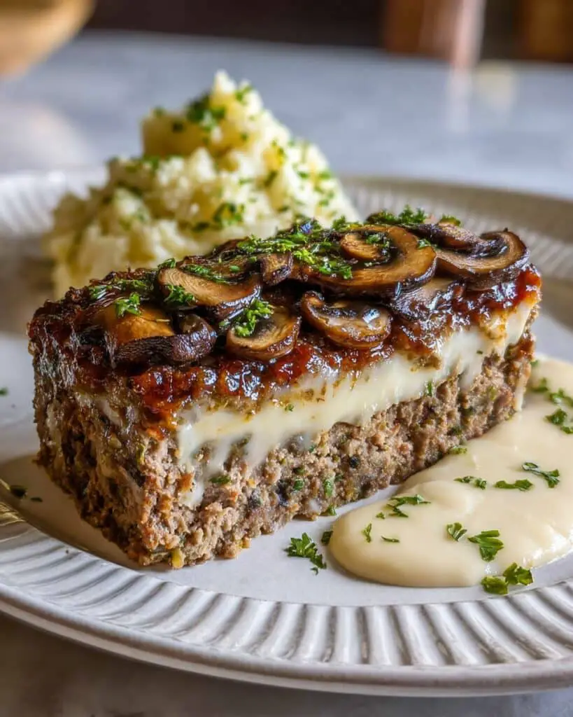 Mushroom Swiss Cheese Meatloaf Recipe | Juicy Cheesy Comfort Food Recipe