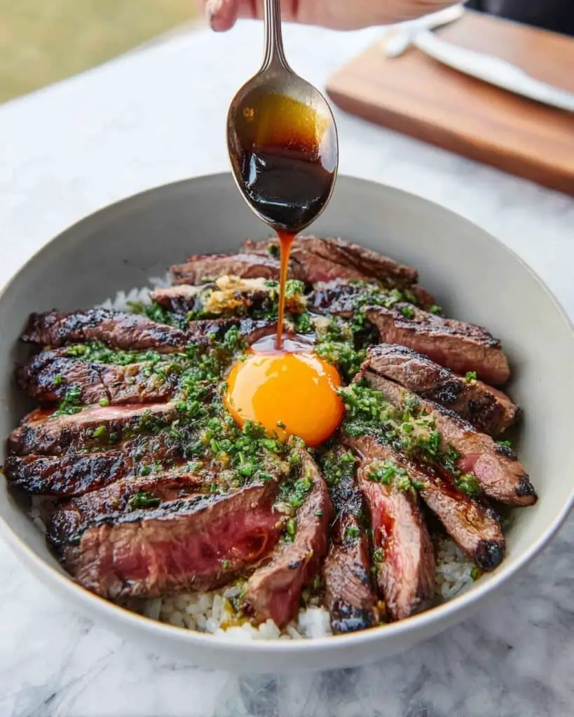 Steak Donburi Bowl with Bourbon-Infused Sauce Recipe