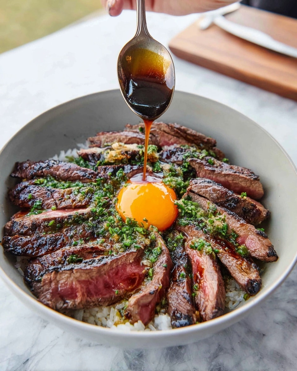 Steak Donburi Bowl with Bourbon-Infused Sauce Recipe