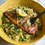 One Skillet Salmon with Lemon Orzo Recipe