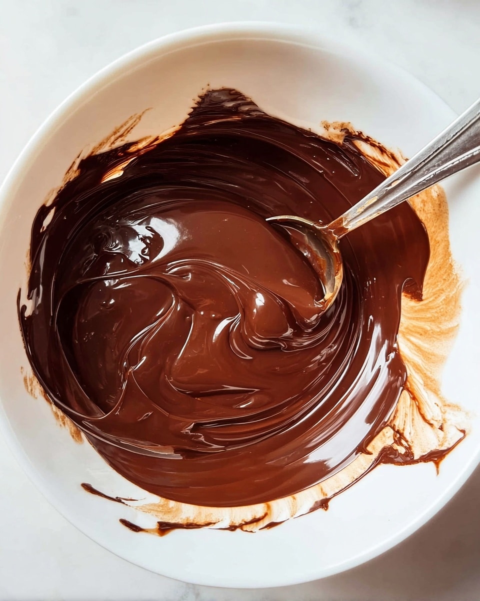 A white bowl filled with smooth melted chocolate that has a shiny, dark brown surface. The chocolate is thick and creamy, with some streaks along the bowl’s inner sides showing swirls of rich chocolate. A metal spoon rests inside the bowl, partially covered in chocolate, with some drips and smears around the rim of the bowl. The background is a white marbled texture. photo taken with an iphone --ar 4:5 --v 7