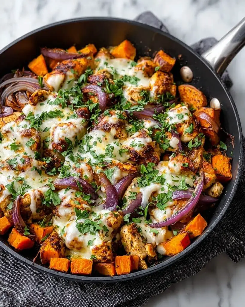 Sweet Potato Skillet with BBQ Chicken & Cheddar Cheese Recipe