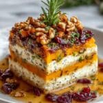 Layered Sweet Potato, Butternut Squash, and Carrot Lasagna with Cranberry-Honey Glaze Recipe