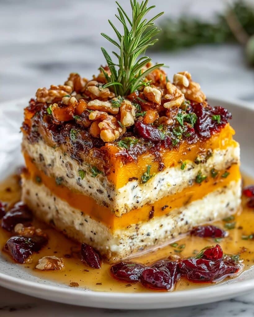 Layered Sweet Potato, Butternut Squash, and Carrot Lasagna with Cranberry-Honey Glaze Recipe