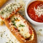 Cheesy Garlic Bread Spaghetti Bread Boats Recipe