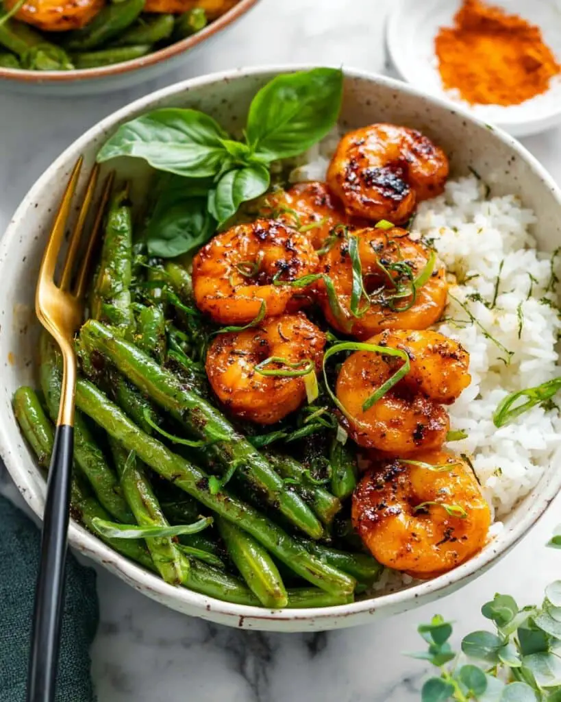Honey Turmeric-Black Pepper Shrimp with Green Beans Recipe