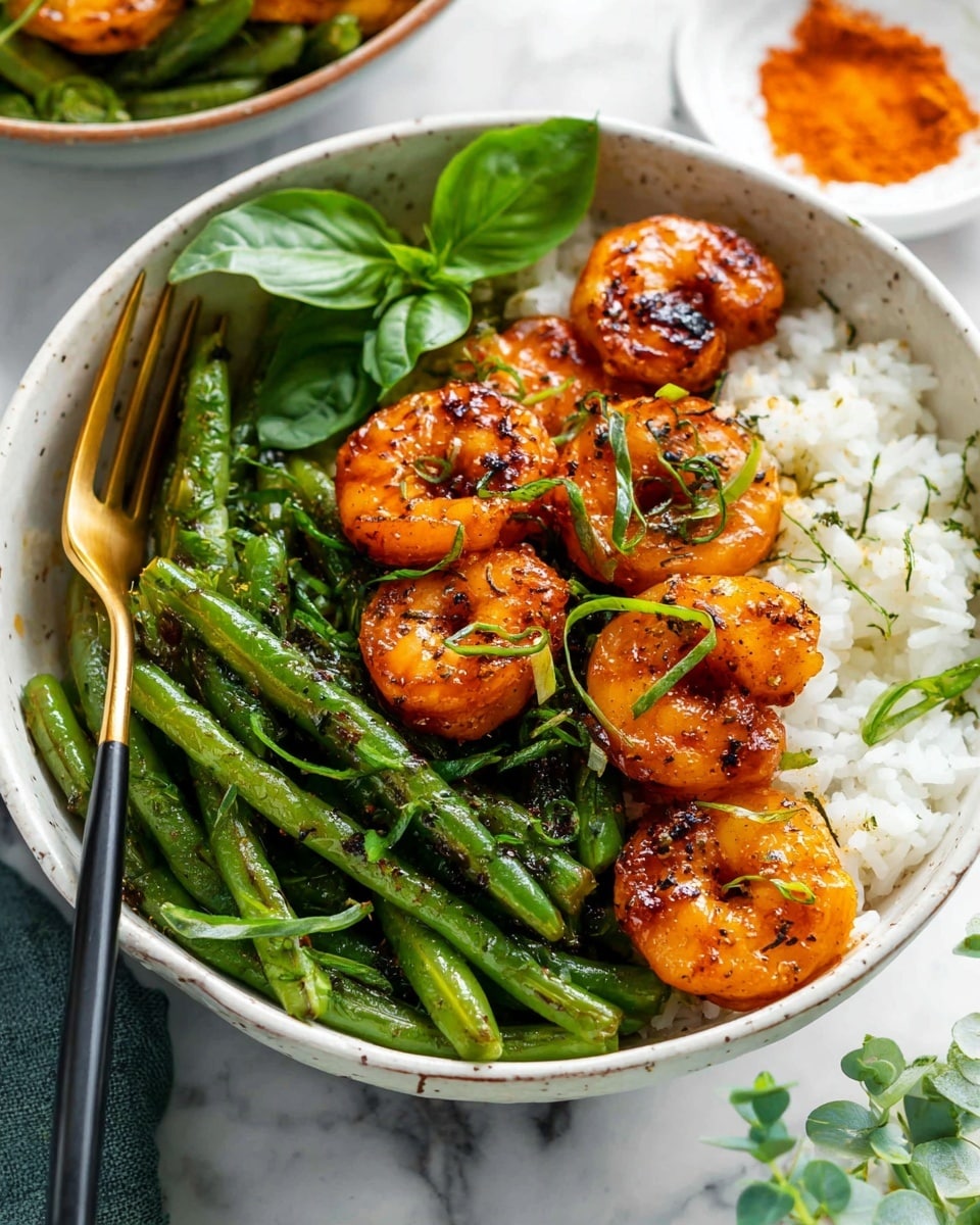 Honey Turmeric-Black Pepper Shrimp with Green Beans Recipe