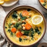 Lemony Greek Chickpea Soup with Orzo and Fresh Vegetables Recipe