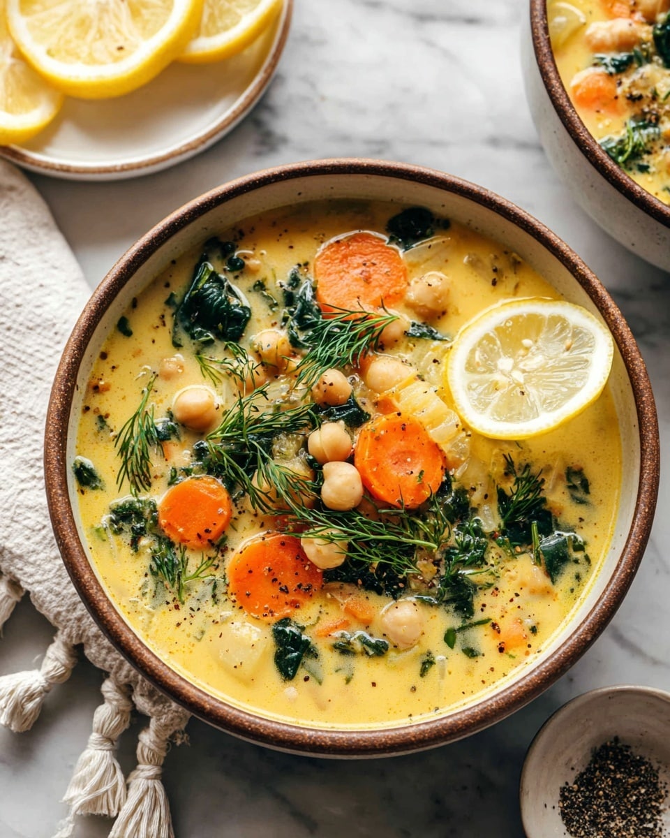 Lemony Greek Chickpea Soup with Orzo and Fresh Vegetables Recipe