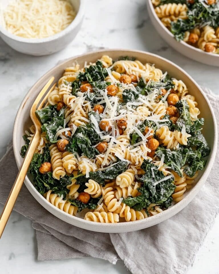 Kale Caesar Pasta Salad with Crispy Chickpeas Recipe