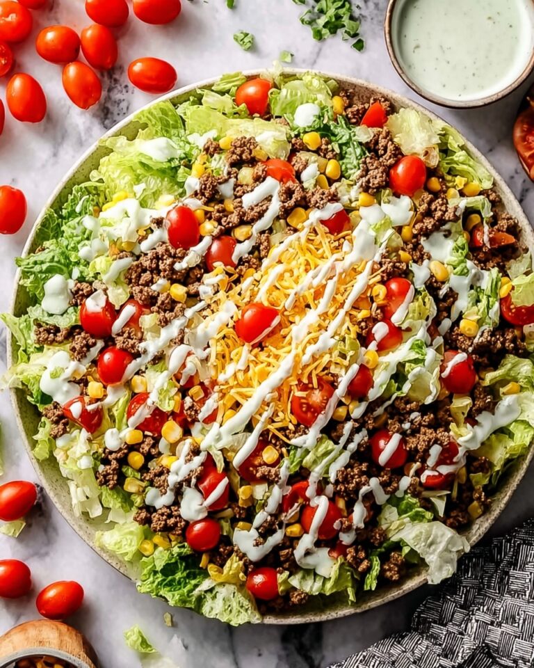 Quick and Easy Taco Salad with Seasoned Ground Beef, Fresh Veggies, and Cilantro Lime Dressing Recipe