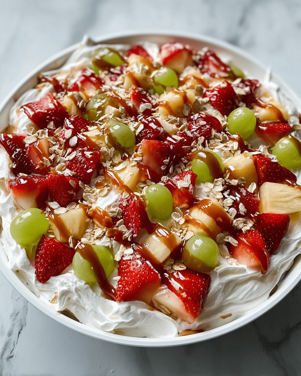 Cheesecake Fruit Salad with Caramel Drizzle Recipe