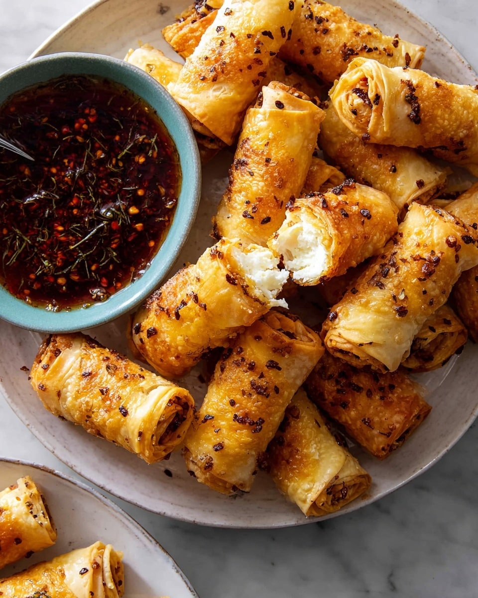 Oven Fried Feta Rolls with Chili Honey Recipe