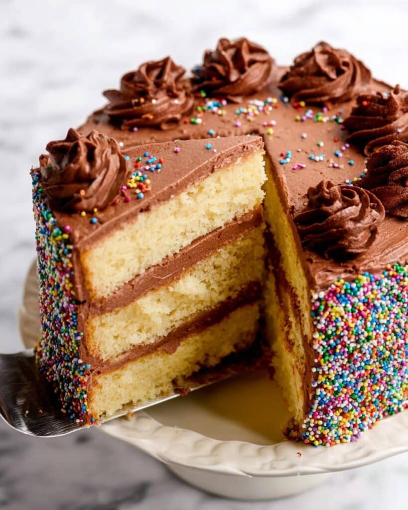 Homemade Yellow Cake with Chocolate Buttercream Frosting Recipe