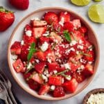 Watermelon Strawberry Salad with Feta & Honey Lime Dressing Recipe
