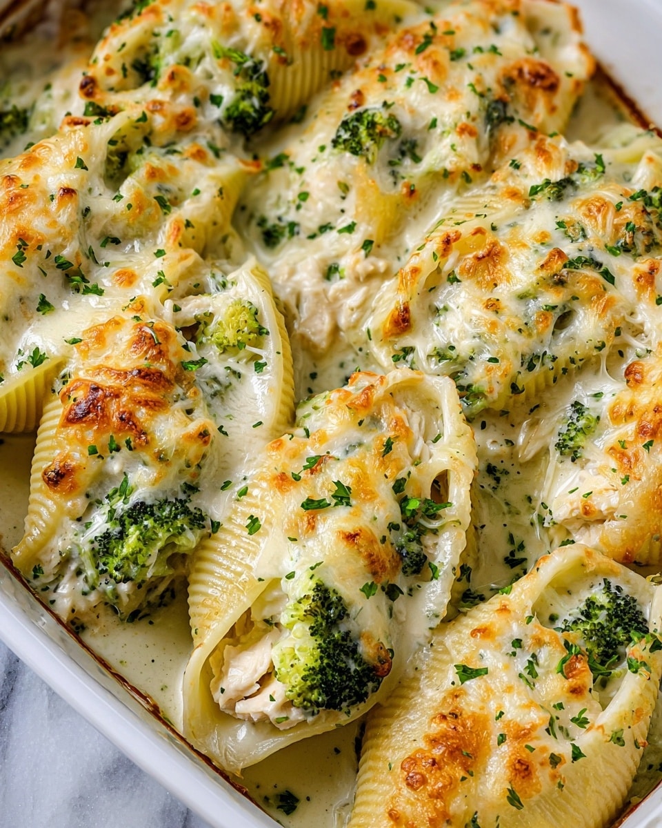Chicken and Broccoli Stuffed Shells with Creamy Alfredo and Ranch Filling Recipe
