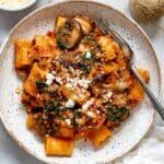 Cheesy Pumpkin Pasta Bake with Mushrooms, Spinach, and Walnut-Sage Topping Recipe