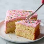 Cortadillo Cake with Creamy Pink Frosting and Nonpareil Sprinkles Recipe